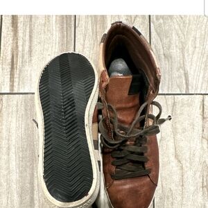 Burberry Brown Plaid Leather Canvas Sneakers Men's EU 43 Lace Up Round Toe